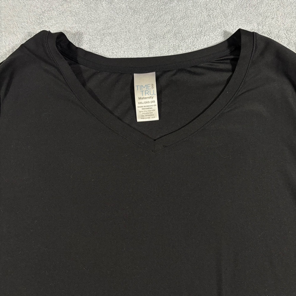 Time and Tru Maternity Top Womens XXL Black V-Neck Ruched Short Sleeve Shirt - Picture 7 of 11